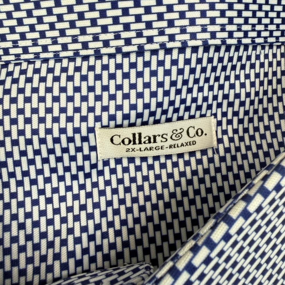 Collars & Co Men Size 2XL Relaxed Dress Collar Polo Blue White Vantage NWT - Picture 3 of 7